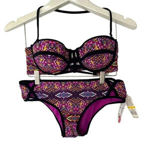 Bikini Lab from Nordstrom M pink + black festival‎ print 2 piece bikini
